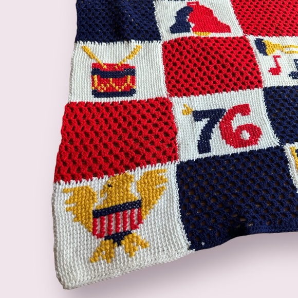 Vintage 1976 Bicentennial Handmade Crochet Afghan Throw Blanket Home Decor - Picture 3 of 15